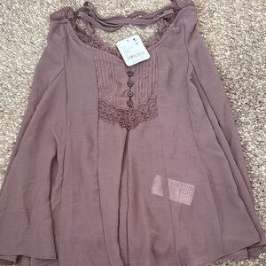 Free People Mauve Lace Button Tank Top